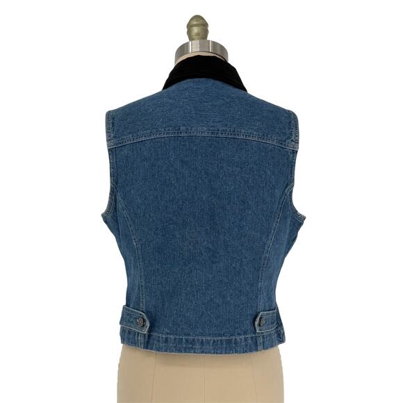 Vintage 90s Bill Blass Jeans Velvet Collar Denim Vest Womens size Medium - Picture 4 of 12